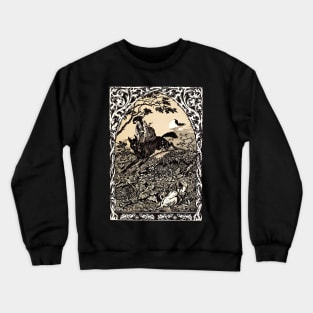 Witch Riding Devil Wolf Vintage Illustration Zuber Tarot Crewneck Sweatshirt